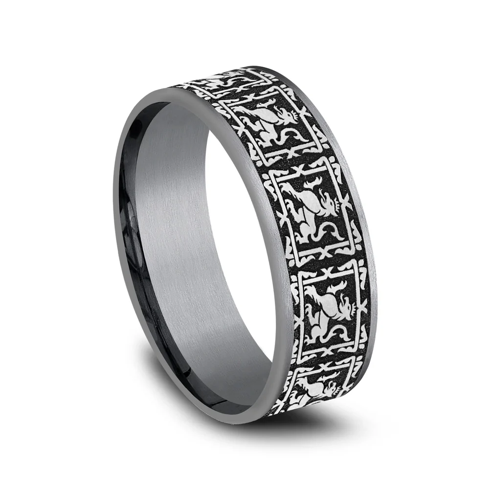 The Guardian Men's Wedding Band in Grey Tantalum and Grey/Black Titanium - 7.5mm Width by Tantalum - Image 2