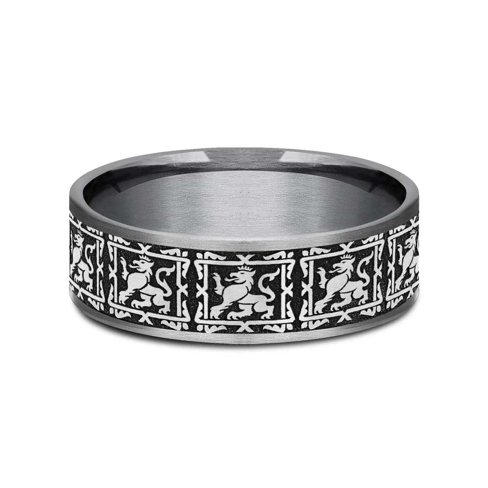 The Guardian Men's Wedding Band in Grey Tantalum and Grey/Black Titanium - 7.5mm Width by Tantalum - Image 3