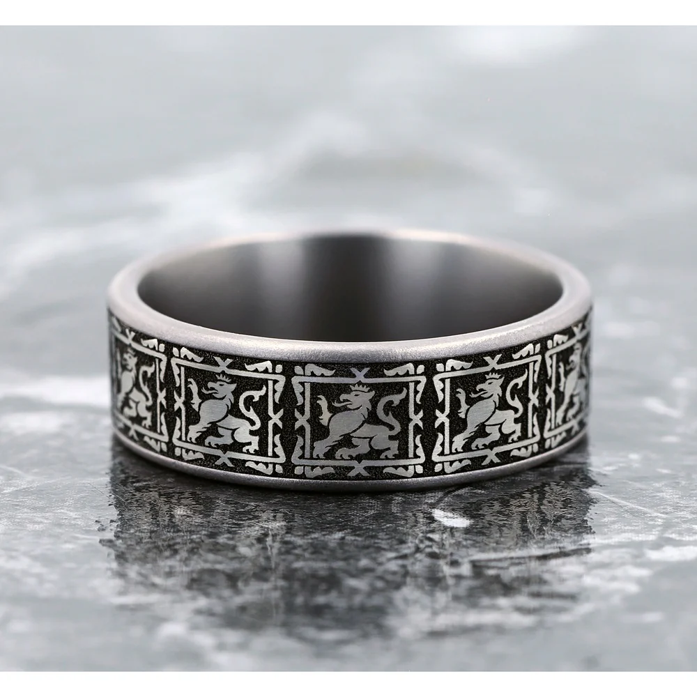 The Guardian Men's Wedding Band in Grey Tantalum and Grey/Black Titanium - 7.5mm Width by Tantalum - Image 4