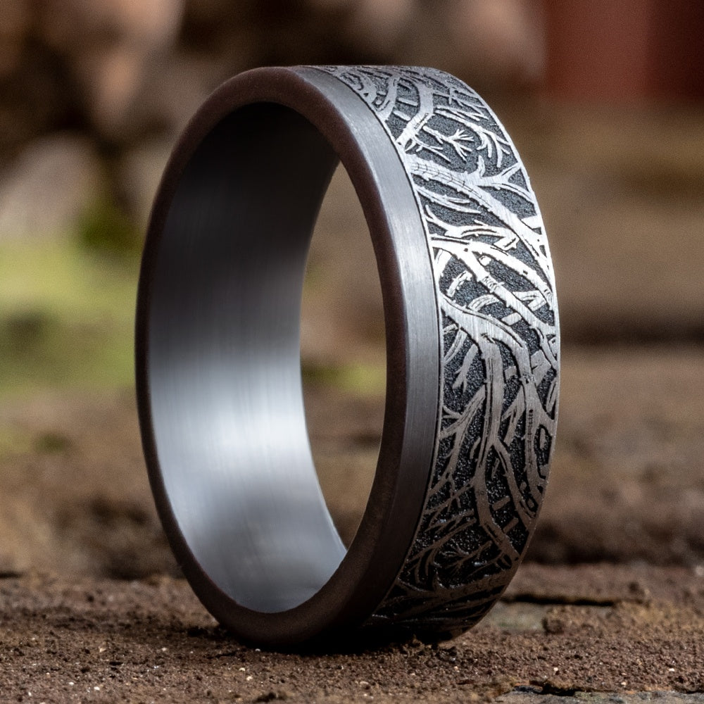 The Gunnison Men's Wedding Band in 14K White Gold and Grey Tantalum - 7mm Width by Ammara Stone - Image 4