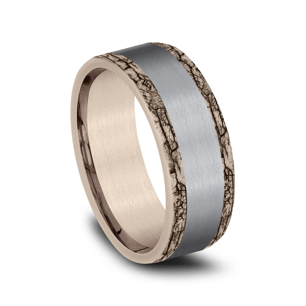 The Hadrian Men's Wedding Band in 14K Rose Gold and Grey Tantalum - 8mm Width by Ammara Stone - Image 2