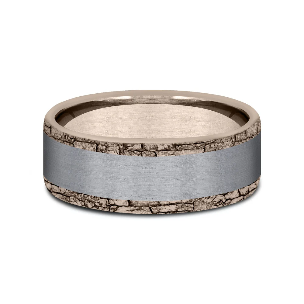 The Hadrian Men's Wedding Band in 14K Rose Gold and Grey Tantalum - 8mm Width by Ammara Stone - Image 3