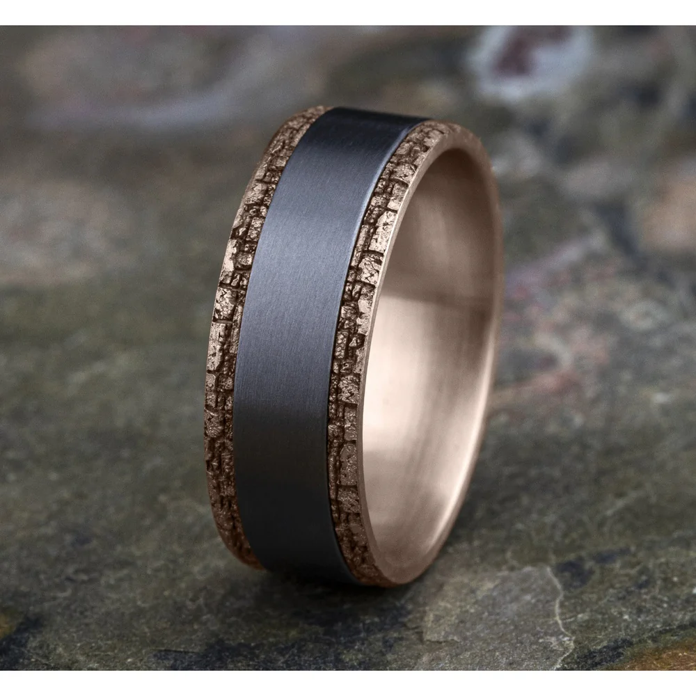 The Hadrian Men's Wedding Band in 14K Rose Gold and Grey Tantalum - 8mm Width by Ammara Stone - Image 4