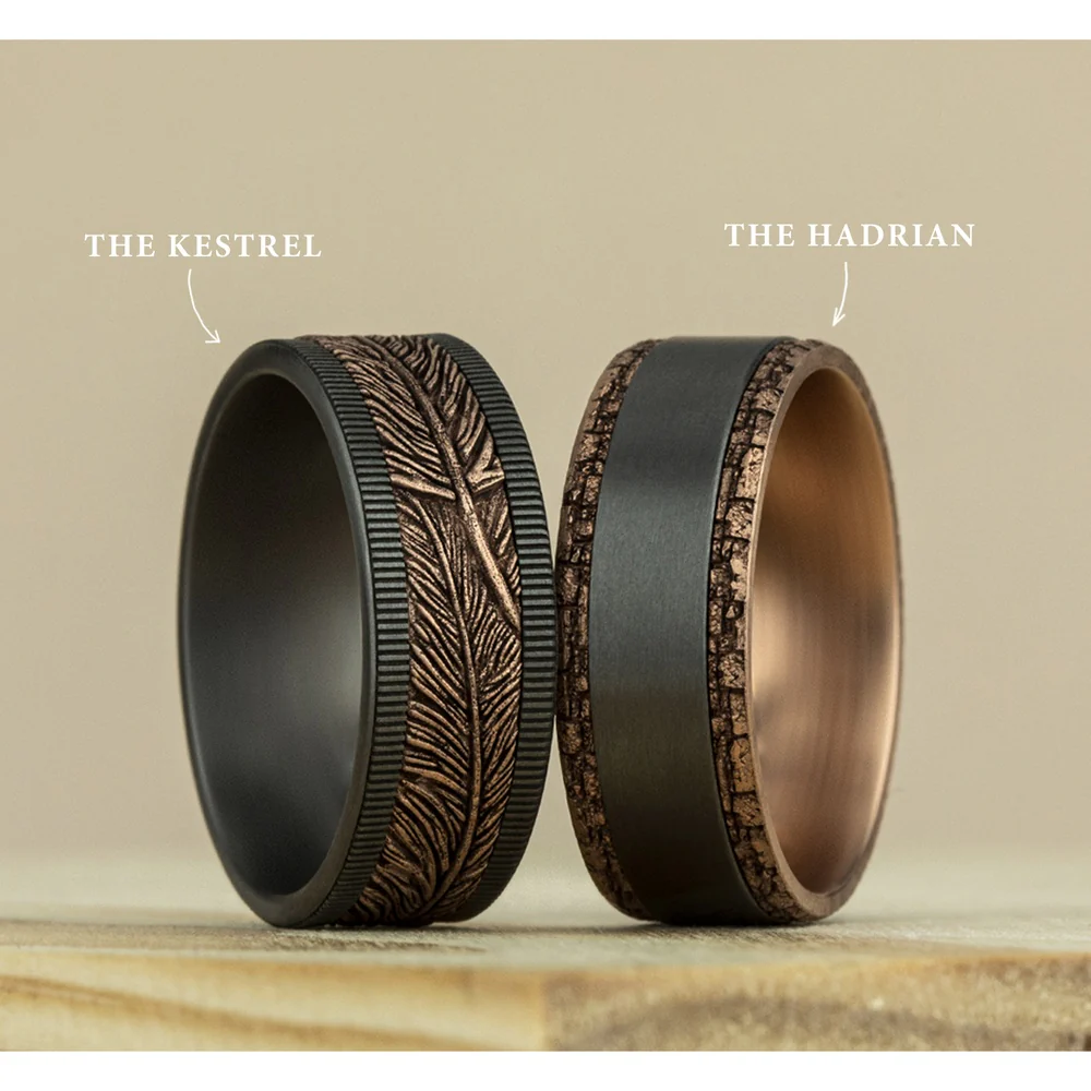 The Hadrian Men's Wedding Band in 14K Rose Gold and Grey Tantalum - 8mm Width by Ammara Stone - Image 5