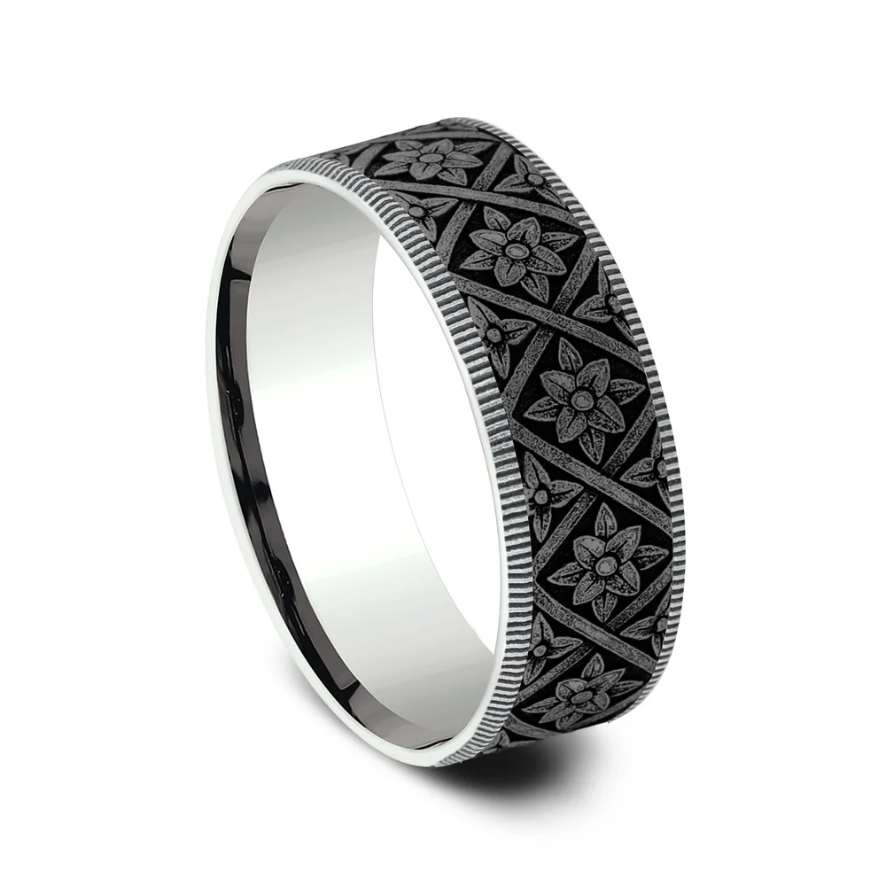The Hagia Sophia Men's Wedding Band in 14K White Gold and Grey Tantalum - 7.5mm Width by Ammara Stone - Image 2
