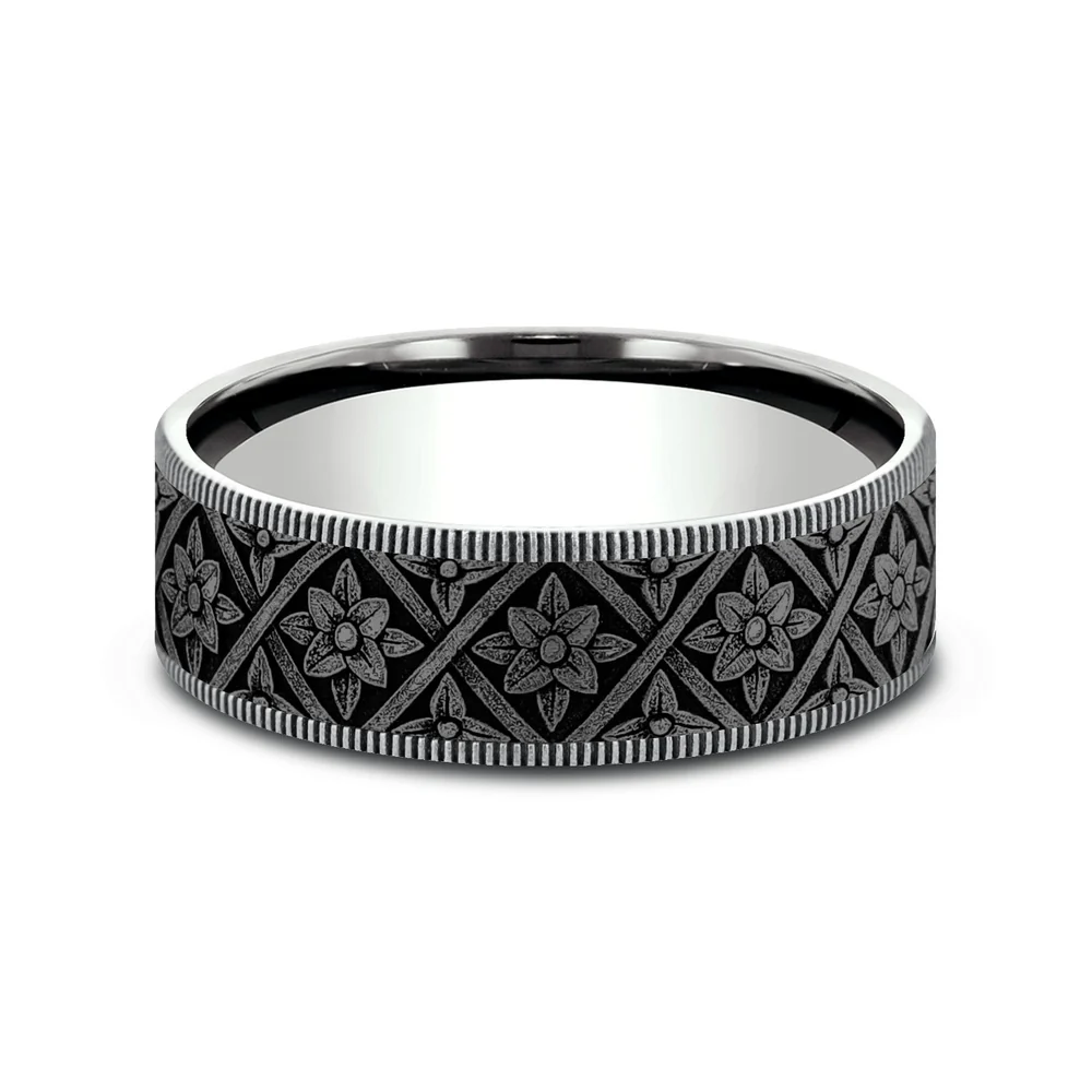 The Hagia Sophia Men's Wedding Band in 14K White Gold and Grey Tantalum - 7.5mm Width by Ammara Stone - Image 3