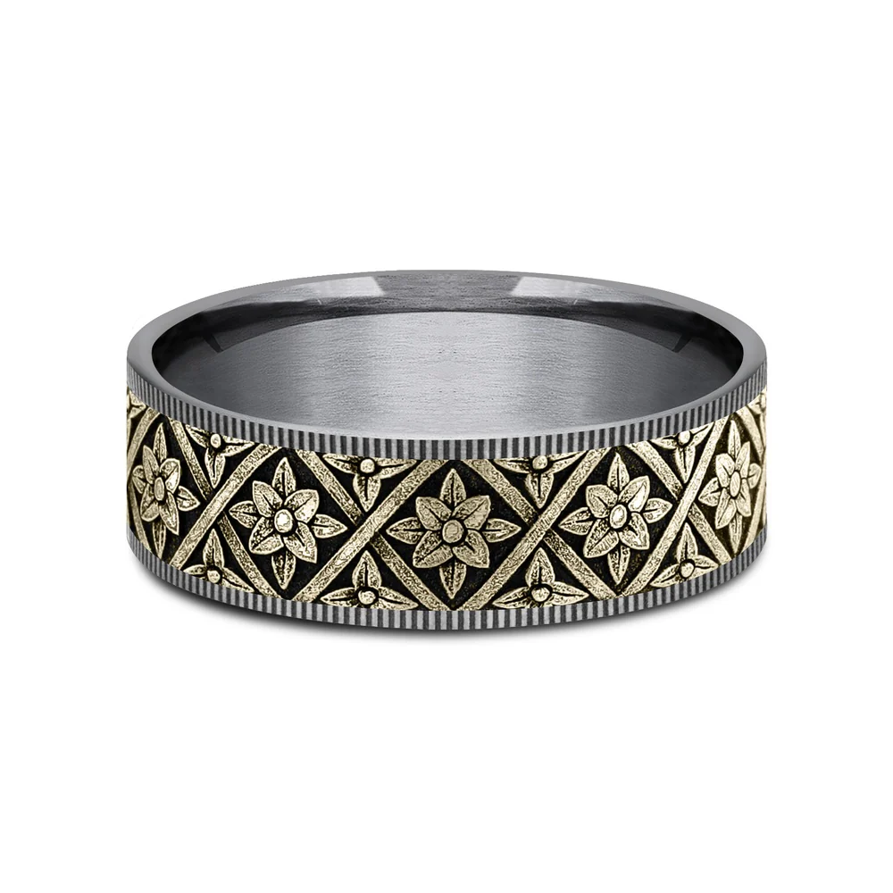The Hagia Sophia Men's Wedding Band in Grey Tantalum and 14K Yellow Gold - 7.5mm Width by Ammara Stone - Image 3
