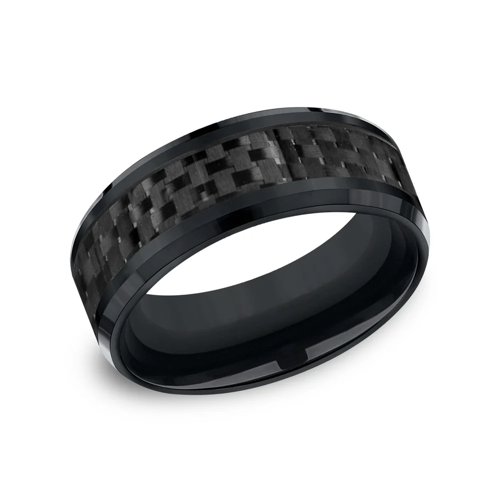 The Hamilton Men's Wedding Band in Black Cobalt and Black Carbon Fiber - 8mm Width by Forge
