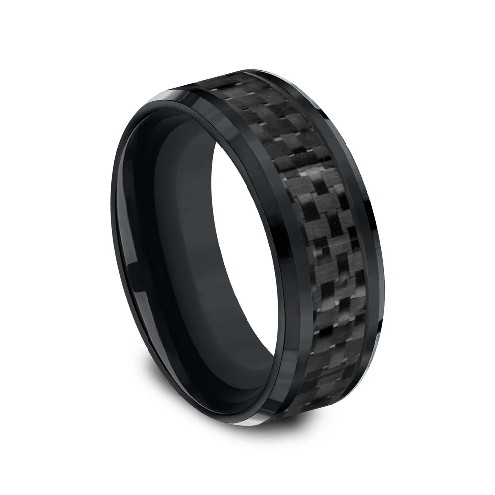 The Hamilton Men's Wedding Band in Black Cobalt and Black Carbon Fiber - 8mm Width by Forge - Image 2