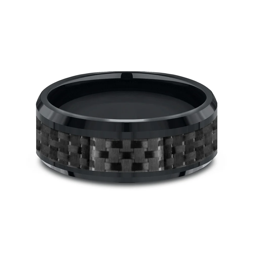 The Hamilton Men's Wedding Band in Black Cobalt and Black Carbon Fiber - 8mm Width by Forge - Image 3