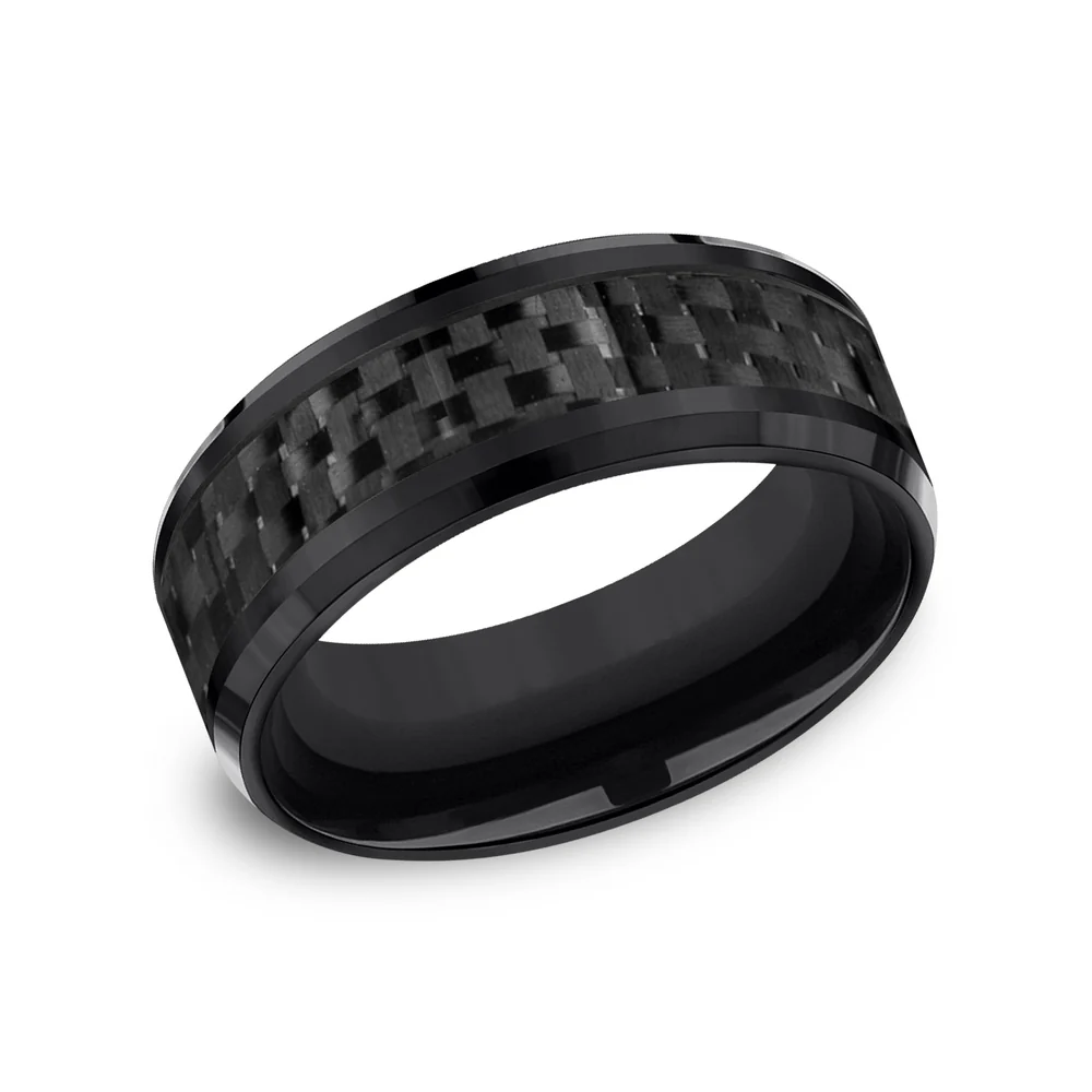 The Hamilton Men's Wedding Band in Black Titanium and Black Carbon Fiber - 8mm Width by Forge