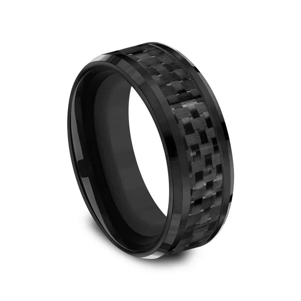 The Hamilton Men's Wedding Band in Black Titanium and Black Carbon Fiber - 8mm Width by Forge - Image 2
