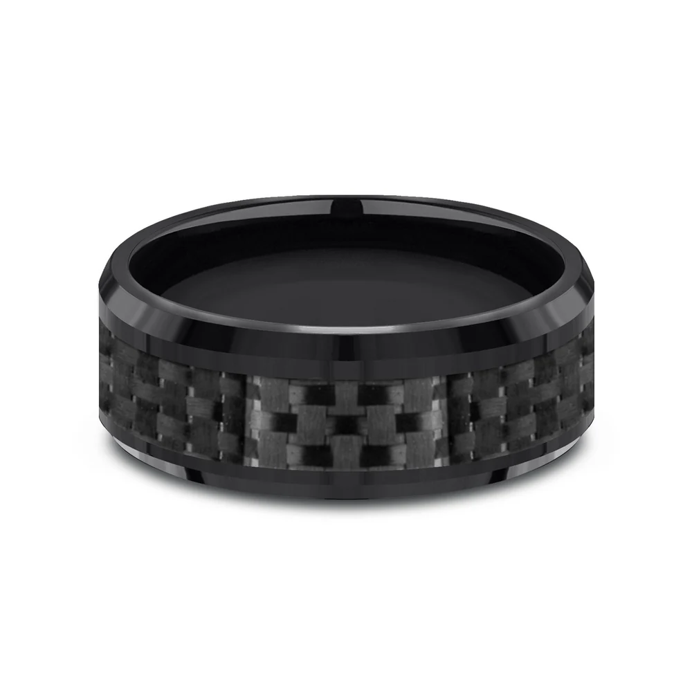 The Hamilton Men's Wedding Band in Black Titanium and Black Carbon Fiber - 8mm Width by Forge - Image 3