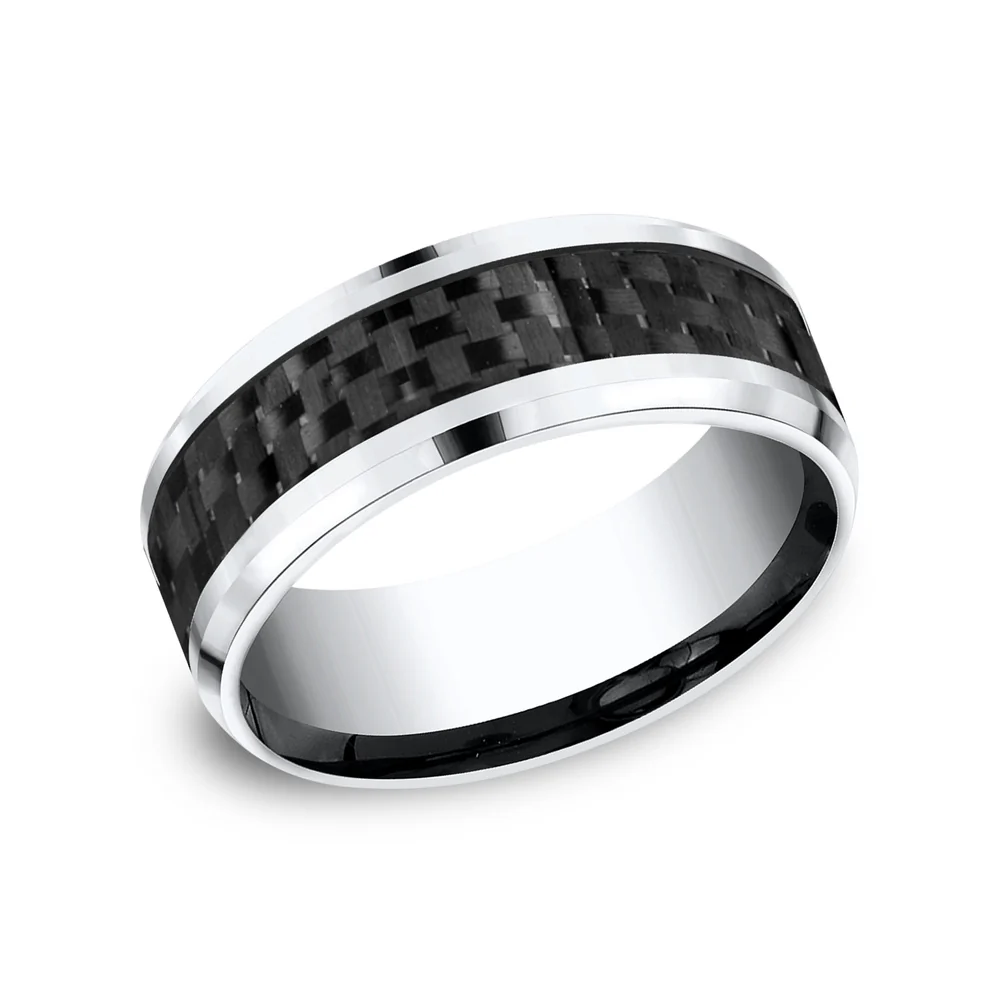The Hamilton Men's Wedding Band in White Cobalt and Black Carbon Fiber - 8mm Width by Forge
