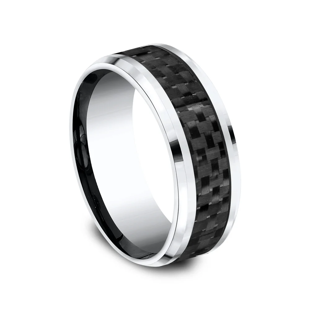 The Hamilton Men's Wedding Band in White Cobalt and Black Carbon Fiber - 8mm Width by Forge - Image 2