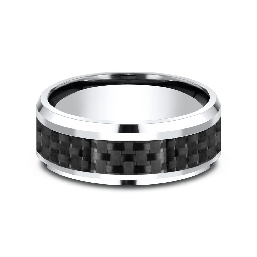 The Hamilton Men's Wedding Band in White Cobalt and Black Carbon Fiber - 8mm Width by Forge - Image 3