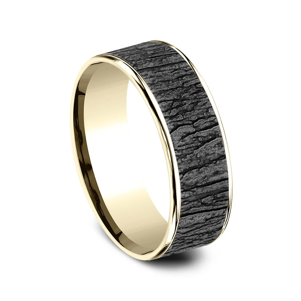 The Hazel Men's Wedding Band in 14K Yellow Gold and Grey Tantalum - 7.5mm Width by Brook and Branch - Image 2