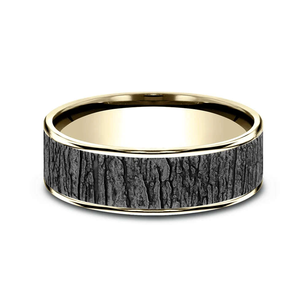 The Hazel Men's Wedding Band in 14K Yellow Gold and Grey Tantalum - 7.5mm Width by Brook and Branch - Image 3