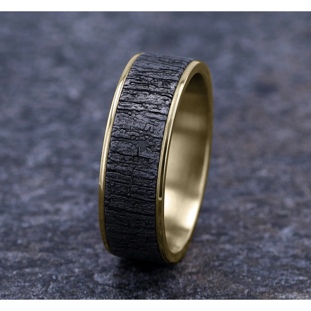 The Hazel Men's Wedding Band in 14K Yellow Gold and Grey Tantalum - 7.5mm Width by Brook and Branch - Image 4