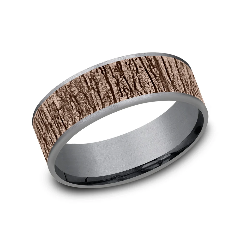 The Hazel Men's Wedding Band in Grey Tantalum and 14K Rose Gold - 7.5mm Width by Brook and Branch