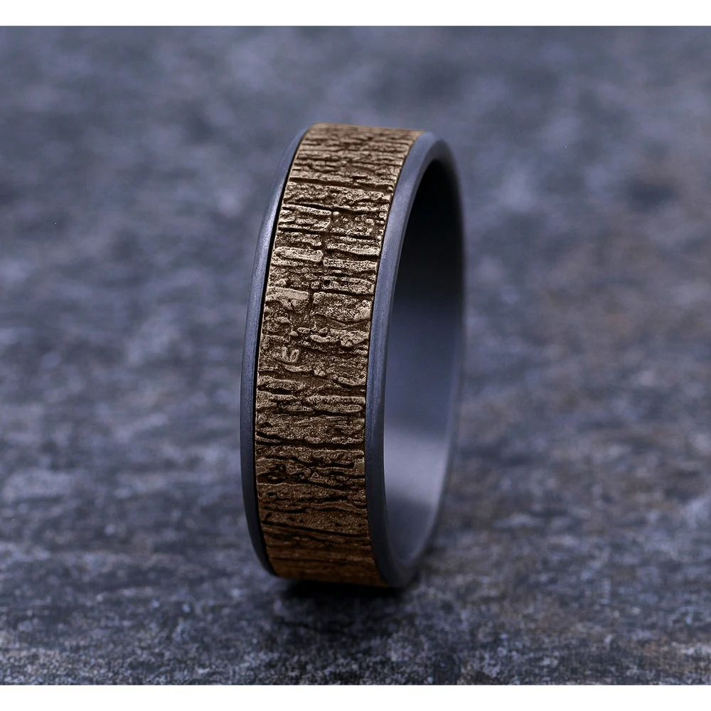 The Hazel Men's Wedding Band in Grey Tantalum and 14K Rose Gold - 7.5mm Width by Brook and Branch - Image 4