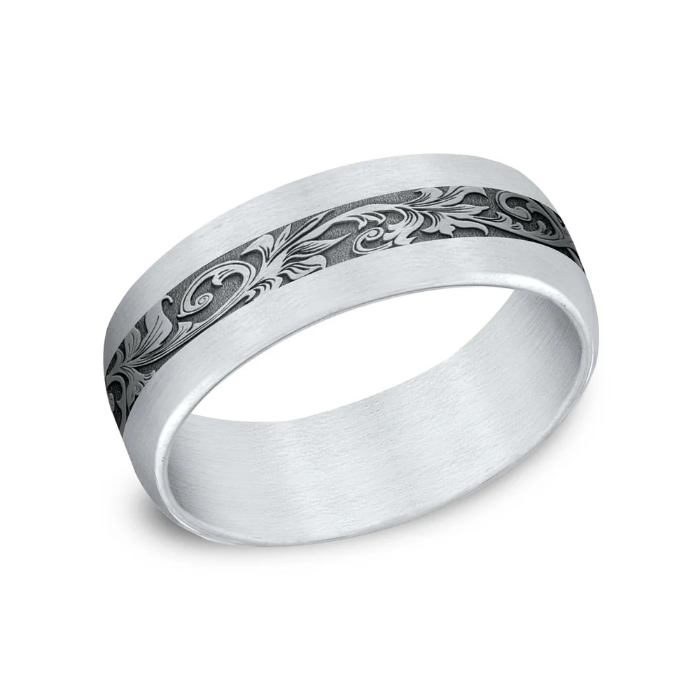 The Heir Men's Wedding Band in 14K White Gold and Grey Tantalum - 7.5mm Width by Ammara Stone