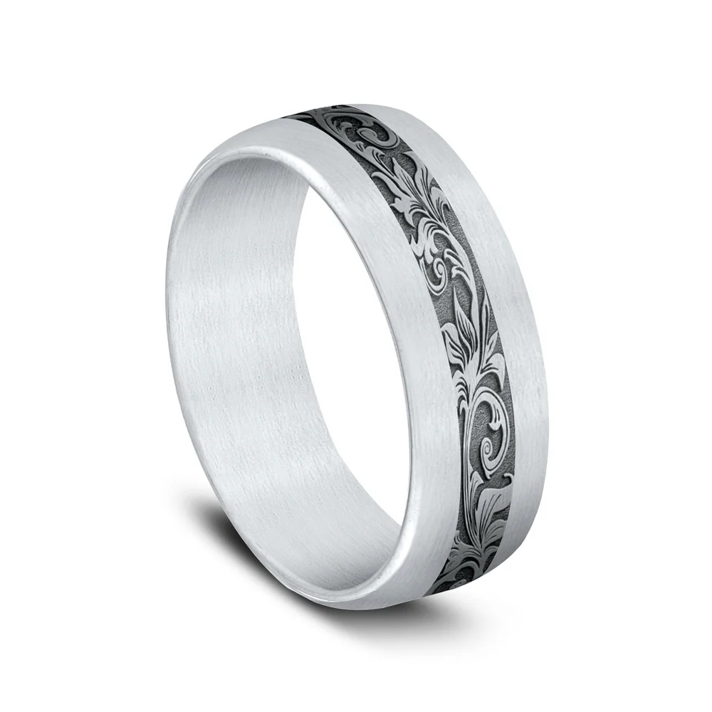 The Heir Men's Wedding Band in 14K White Gold and Grey Tantalum - 7.5mm Width by Ammara Stone - Image 2