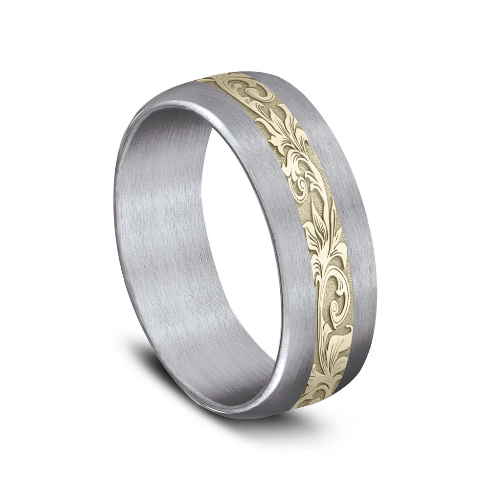 The Heir Men's Wedding Band in Grey Tantalum and 14K Yellow Gold - 7.5mm Width by Ammara Stone - Image 2