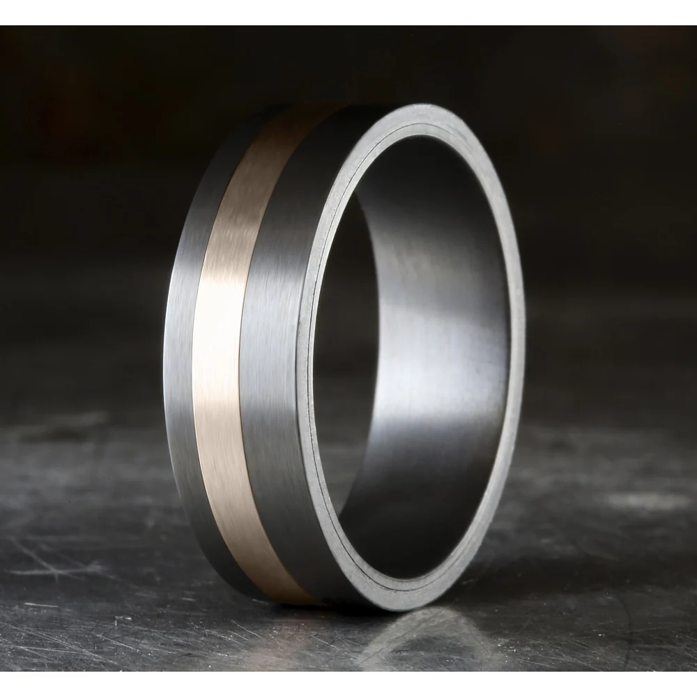The Hero Men's Wedding Band in Tantalum and 14K Rose Gold - 7mm by Ammara Stone - Image 4