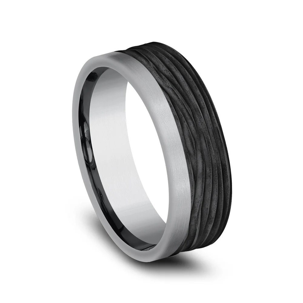 The Hickory Men's Wedding Band in Grey Tantalum and Black Titanium - 7mm Width by Tantalum - Image 2