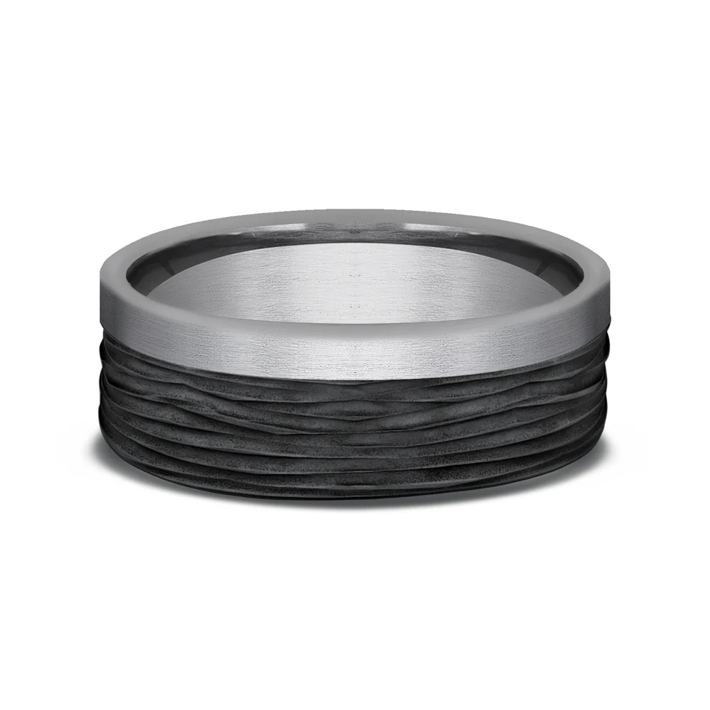 The Hickory Men's Wedding Band in Grey Tantalum and Black Titanium - 7mm Width by Tantalum - Image 3