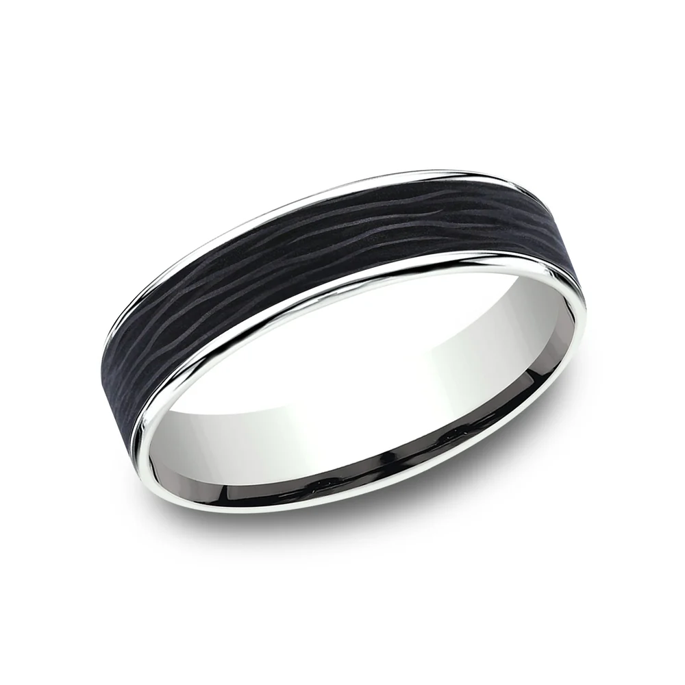 The Hollow Men's Wedding Band in 14K White Gold and Forged Carbon Fiber - 5.5mm Width by Ammara Stone