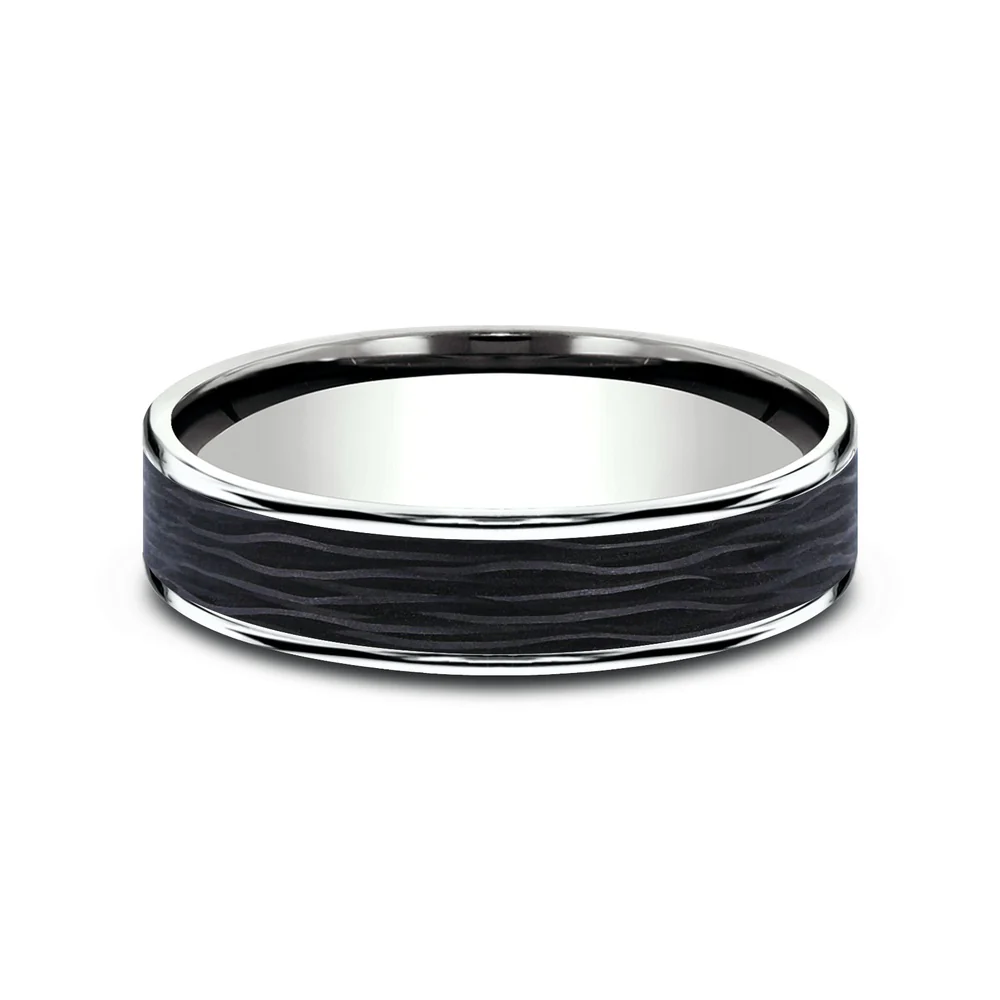 The Hollow Men's Wedding Band in 14K White Gold and Forged Carbon Fiber - 5.5mm Width by Ammara Stone - Image 3