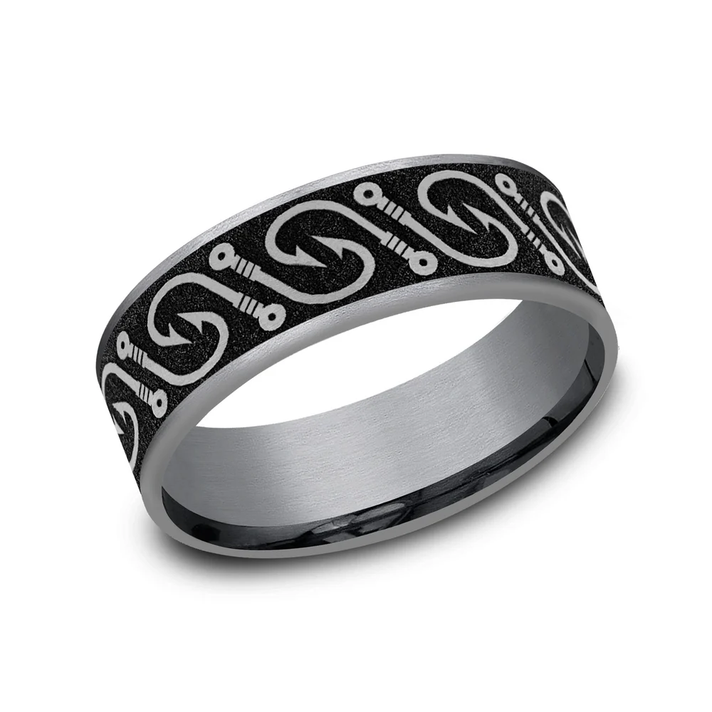 The Hook Men's Wedding Band in Grey Tantalum and Grey/Black Titanium - 7.5mm Width by Brook and Branch
