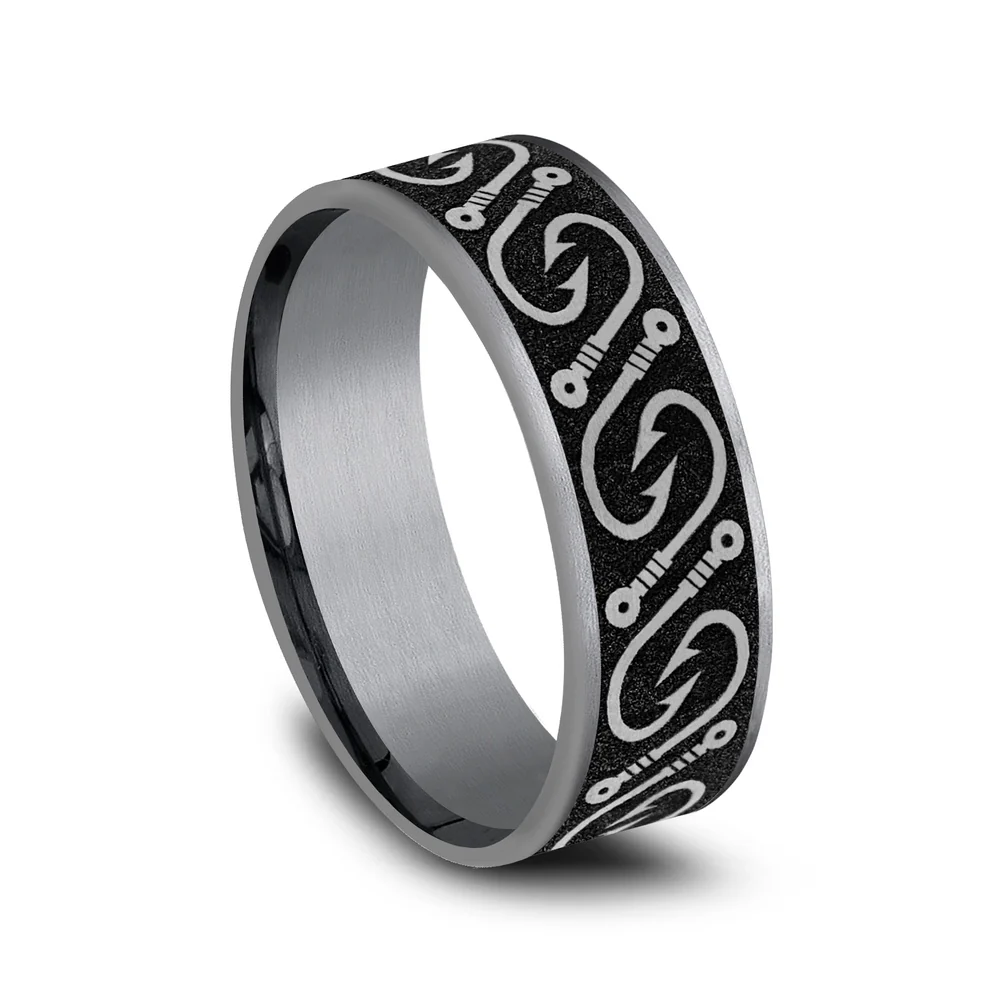 The Hook Men's Wedding Band in Grey Tantalum and Grey/Black Titanium - 7.5mm Width by Brook and Branch - Image 2