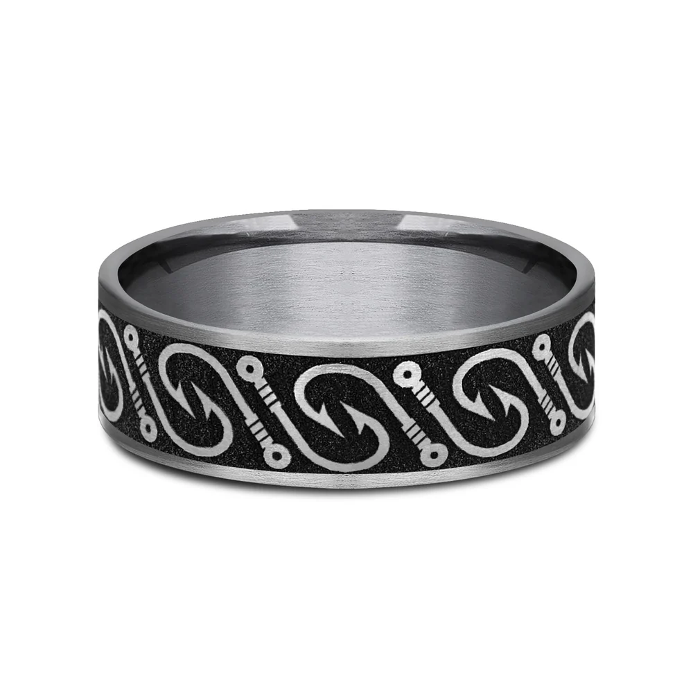 The Hook Men's Wedding Band in Grey Tantalum and Grey/Black Titanium - 7.5mm Width by Brook and Branch - Image 3