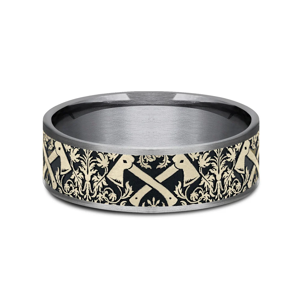 The Hotshot Men's Wedding Band in Grey Tantalum and 14K Yellow Gold - 7.5mm Width by Brook and Branch - Image 3