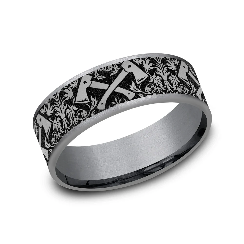 The Hotshot Men's Wedding Band in Grey Tantalum and Grey/Black Titanium - 7.5mm Width by Brook and Branch