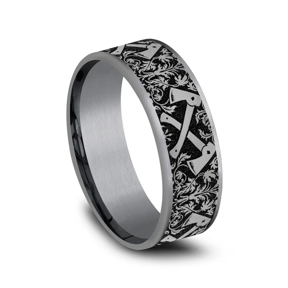 The Hotshot Men's Wedding Band in Grey Tantalum and Grey/Black Titanium - 7.5mm Width by Brook and Branch - Image 2