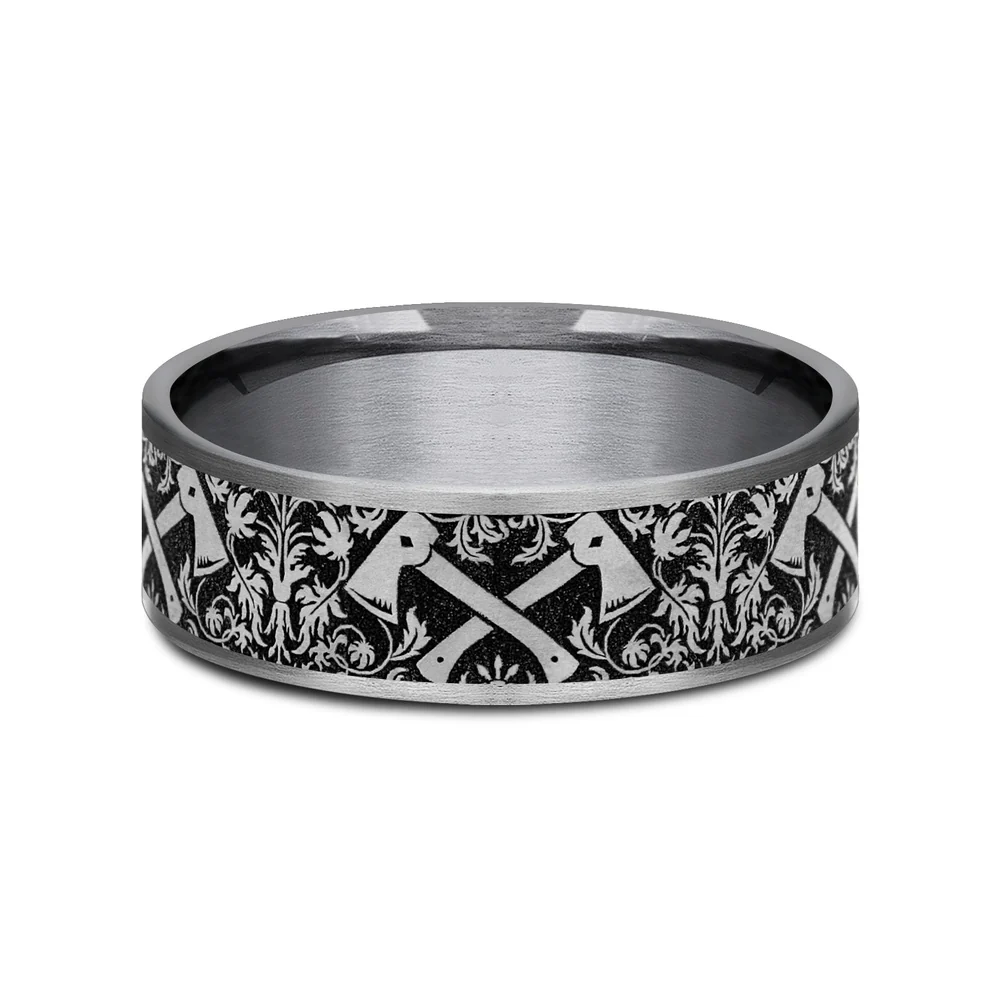 The Hotshot Men's Wedding Band in Grey Tantalum and Grey/Black Titanium - 7.5mm Width by Brook and Branch - Image 3