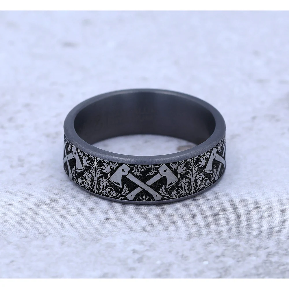 The Hotshot Men's Wedding Band in Grey Tantalum and Grey/Black Titanium - 7.5mm Width by Brook and Branch - Image 4