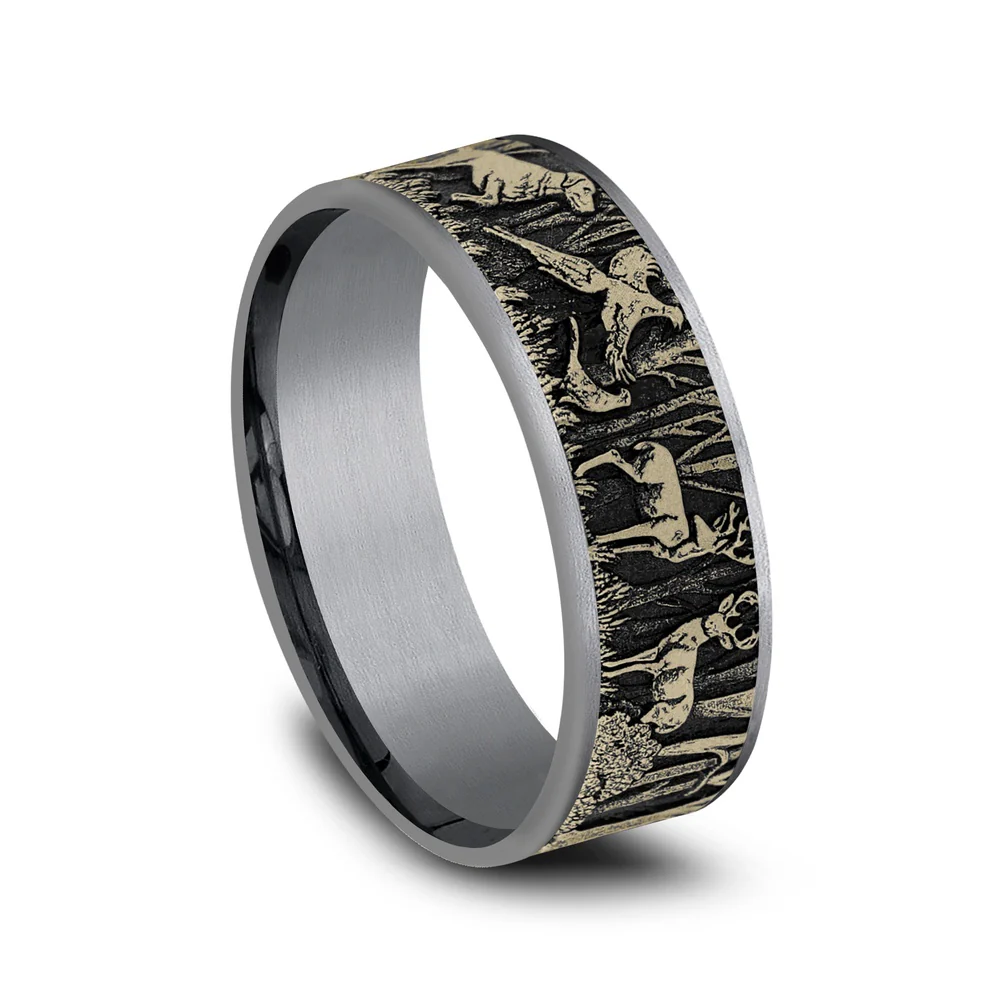 The Huntsman Men's Wedding Band in Grey Tantalum and 14K Yellow Gold - 7.5mm Width by Brook and Branch - Image 2