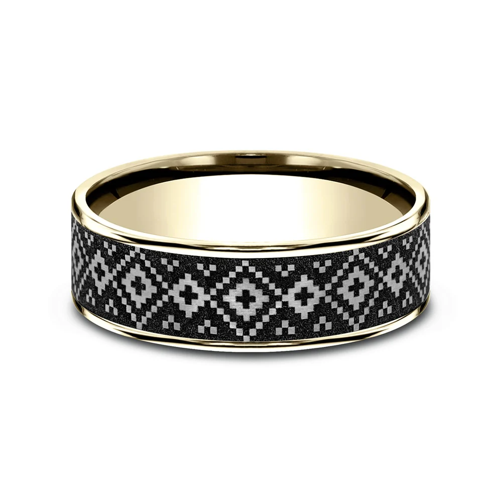 The Isle Men's Wedding Band in 14K Yellow Gold and Grey/Black Titanium - 7.5mm Width by Brook and Branch - Image 3