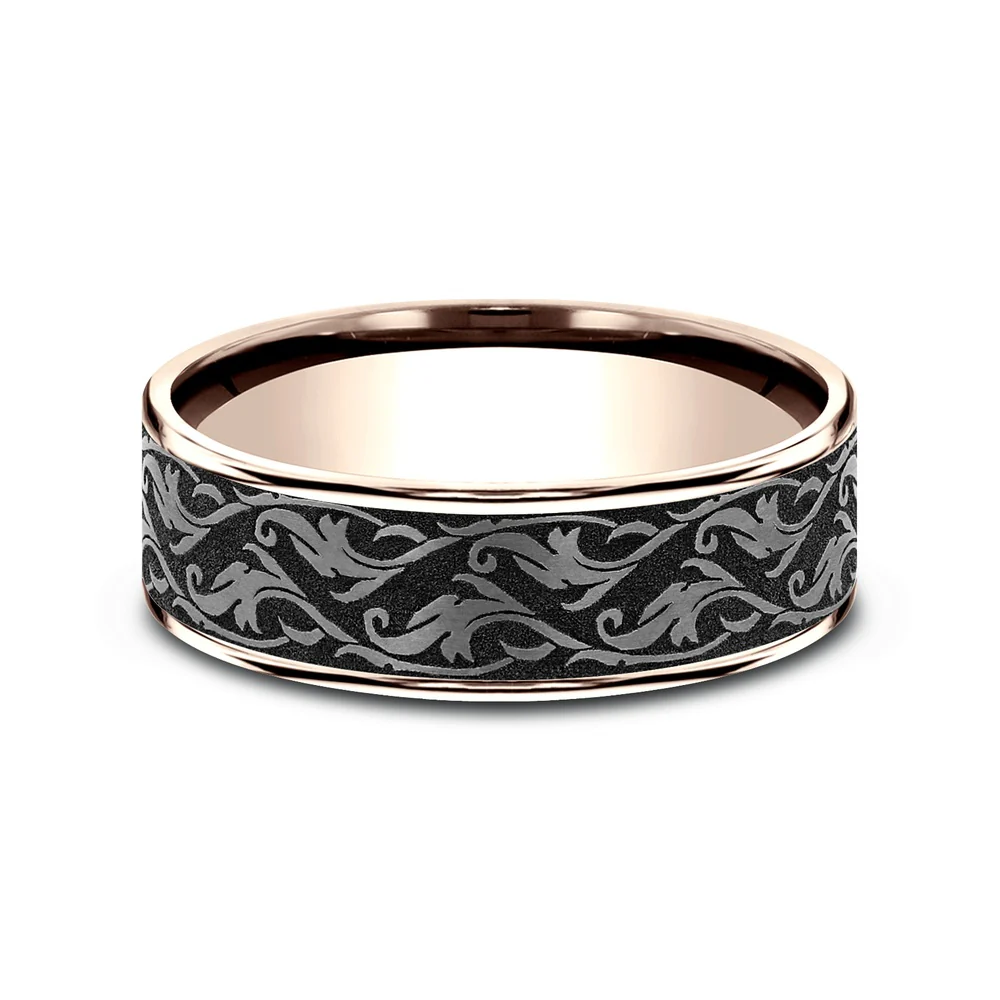 The Ivy Men's Wedding Band in 14K Rose Gold and Grey Tantalum - 7.5mm Width by Ammara Stone - Image 3
