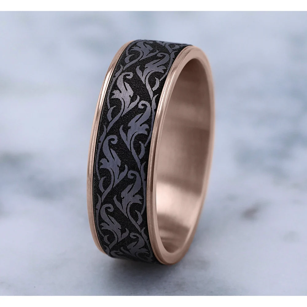The Ivy Men's Wedding Band in 14K Rose Gold and Grey Tantalum - 7.5mm Width by Ammara Stone - Image 4
