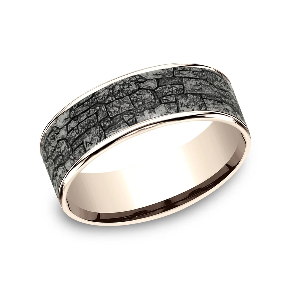 The Jackson Men's Wedding Band in 14K Rose Gold and Grey Tantalum - 7.5mm Width by Ammara Stone