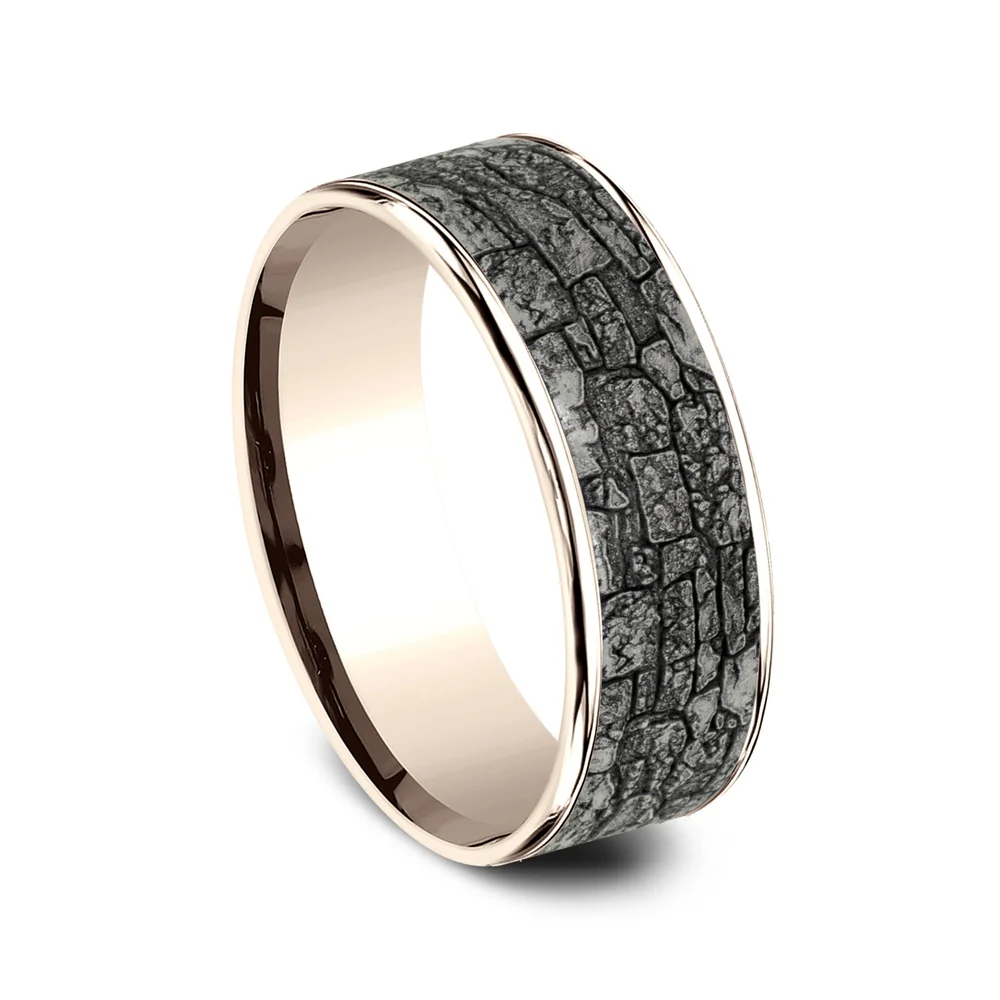 The Jackson Men's Wedding Band in 14K Rose Gold and Grey Tantalum - 7.5mm Width by Ammara Stone - Image 2