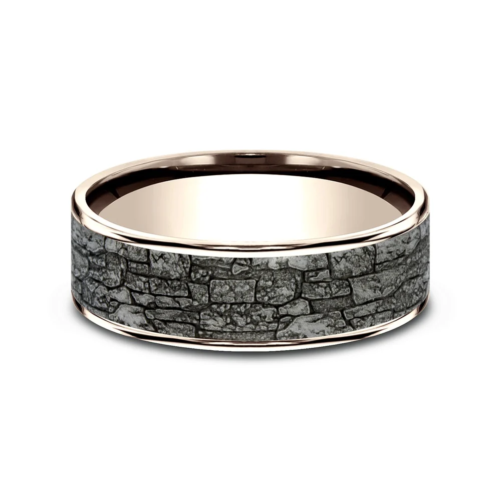 The Jackson Men's Wedding Band in 14K Rose Gold and Grey Tantalum - 7.5mm Width by Ammara Stone - Image 3