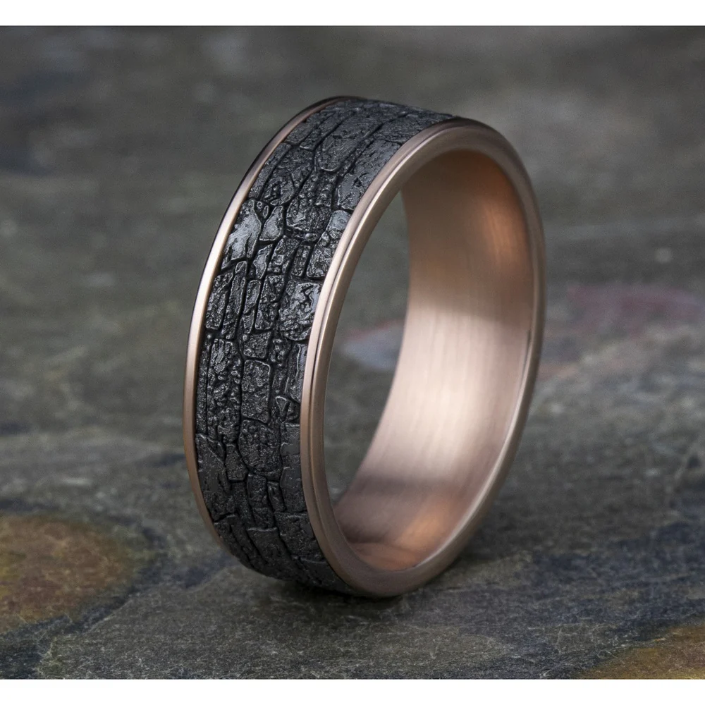 The Jackson Men's Wedding Band in 14K Rose Gold and Grey Tantalum - 7.5mm Width by Ammara Stone - Image 4