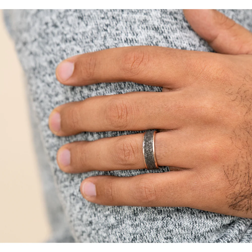 The Jackson Men's Wedding Band in 14K Rose Gold and Grey Tantalum - 7.5mm Width by Ammara Stone - Image 5